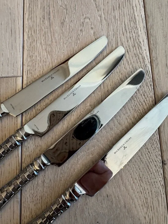 MacKenzie-Childs Silver Woven-Pattern Dinner Knives - Set of 4 - Picture 2 of 4